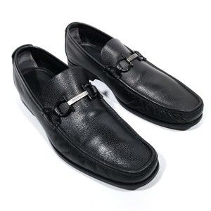 Salvatore Ferragamo Luxury Gancini Bit Black Leather Moccasins Loafers